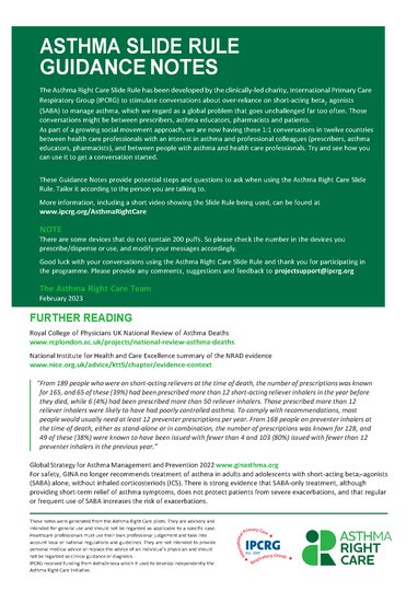 Asthma Right Care Slide Rule Guidance Notes - English | IPCRG